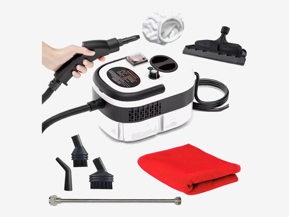 Limpiadora de vapor con sus accesorios y paño de microfibra